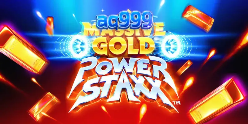 Massive Gold Power Staxx স্লটের মহাকাশ থিমযুক্ত ইন্টারফেস এবং উজ্জ্বল গোল্ডেন সিম্বল